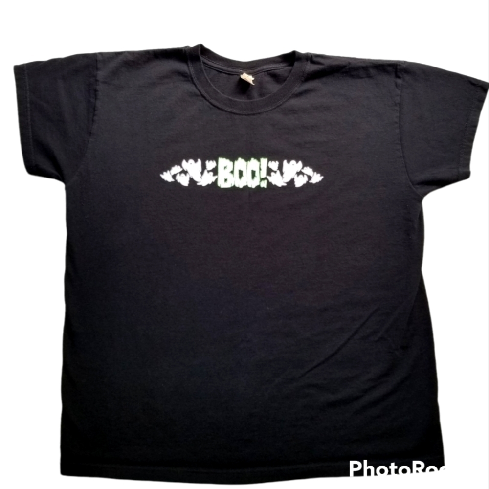 Halloween Ghost Boo Gel Graphic Black Tshirt sz XL